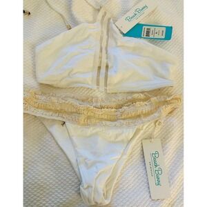 New w/tags Beach Bunny Sheer Addiction High Neck Halter White Bikini Swimsuit XL